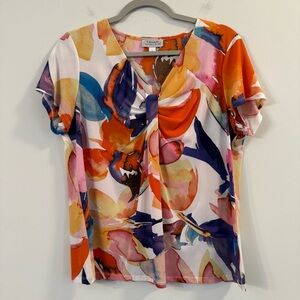 Women’s Tahari Vibrant Multicolor Abstract short sleeve Blouse